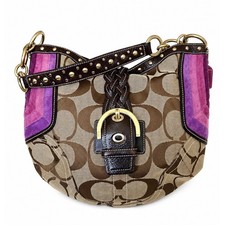 Rare Y2K Coach Large Soho Signature Tan Hobo Bag Pink Suede Gold Studs
