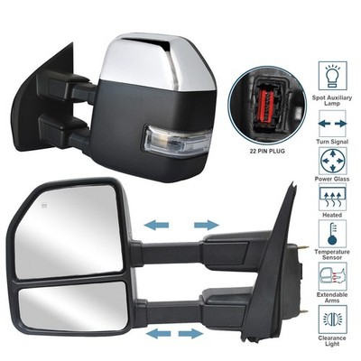 Fits 17-20 Ford F250 F350 F450 F550 SD Towing Mirrors Power Heated LH+RH Chrome