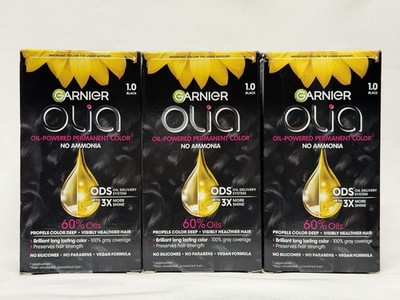 Garnier Olia Oil Powered Permanent Hair Color, 1.0 Black ,NO AMMONIA ( Pack 3 )