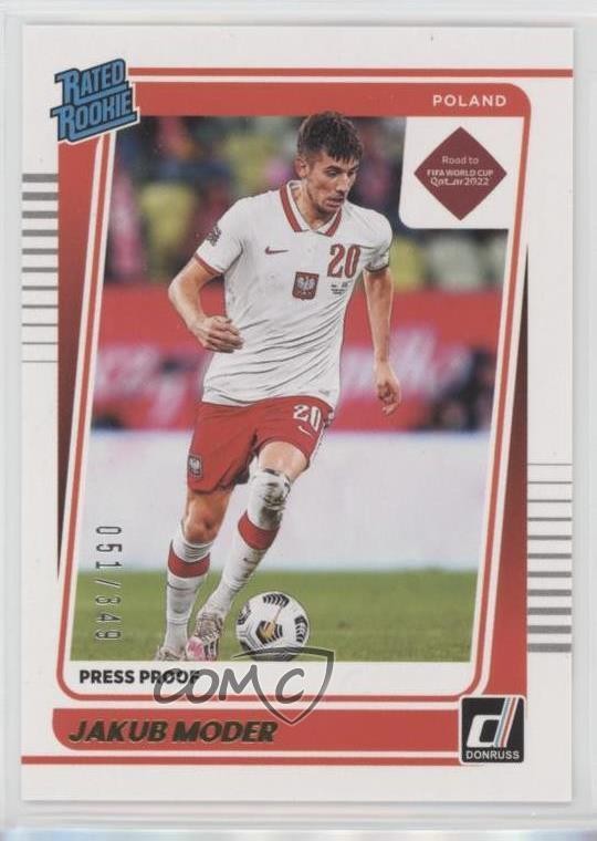 2021 Donruss Road to Qatar Rated Rookie Press Proof Gold 51/349 Jakub Moder 0n0t