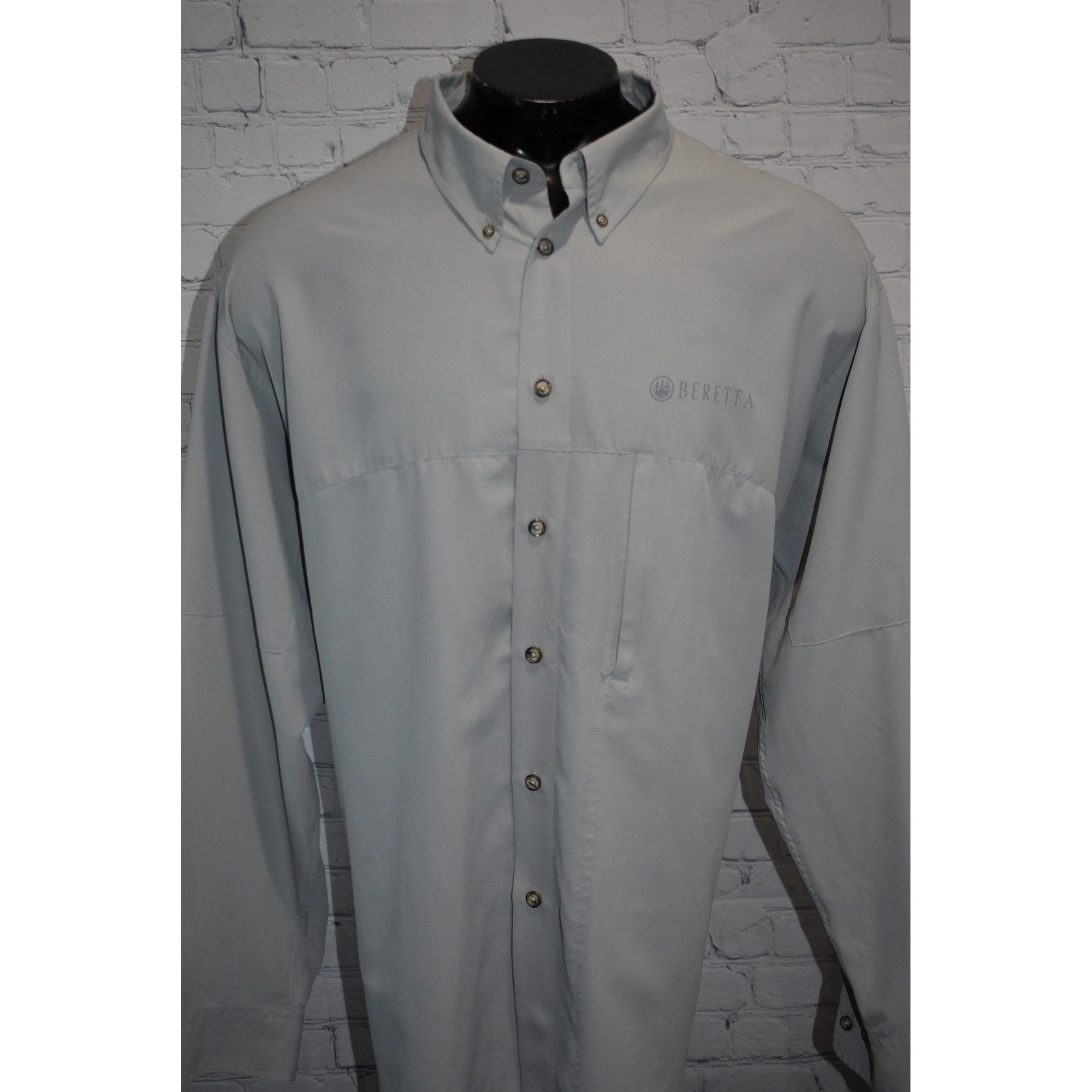 Beretta Performance Fishing Shirt Mens 3XL Gray Long Sleeve Vented Safari Hiking