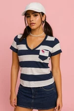 Abercrombie V-Neck Tee Small Y2K Preppy Pocket Moose Aesthetic Striped  Cotton