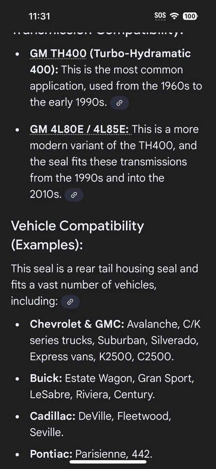 Novo selo traseiro de transmissão OEM GM 8626009 TH400 4L80E 4L85E Aston Martin Bentley - Imagem 4 de 4