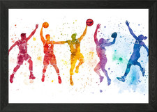 Basketball Watercolor Silhouettes Framed Wall Art Poster Canvas Print Picture