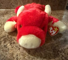 Ty Beanie Buddies Snort Bull Plush Red White Retired 1998 Large 14  