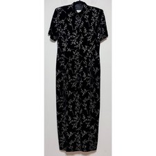 Another Thyme Vintage Glam Velvet Maxi Dress Size 10 Silver Botanical Cocktail