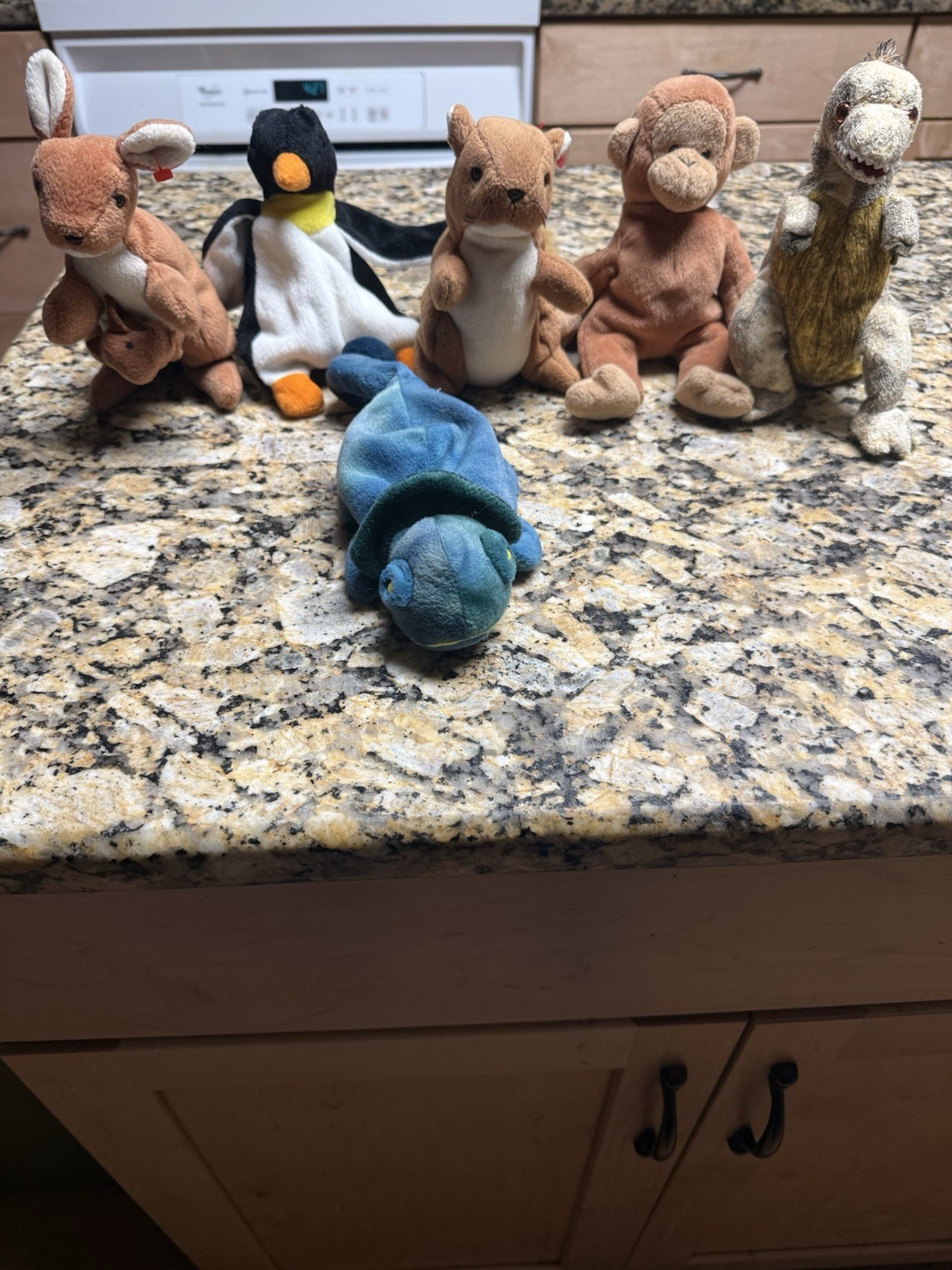 Lot Of 6 Ty Beanie Babies Toothy,Waddle,Rainbow,Nuts,Pouch,and Monkey All Used