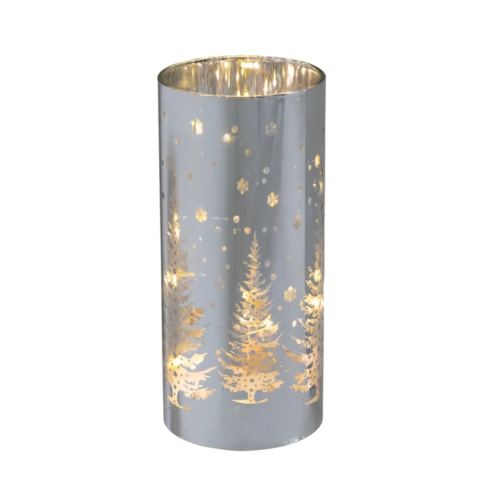 Decoración de velas de Navidad huracán vidrio pinos de invierno iluminado LED - 8" Foto 4 de 4
