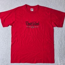 Anvil Vintage Rhode Island Mens L T-Shirt Red Cotton Embroidered Made In USA