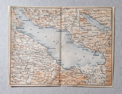 WAGNER & DEBES Baedeker Antique Regional Map of Bodensee, Switzerland (1901)