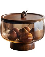 Rustic Glass & Walnut Wood Acorn Jar   Decora...