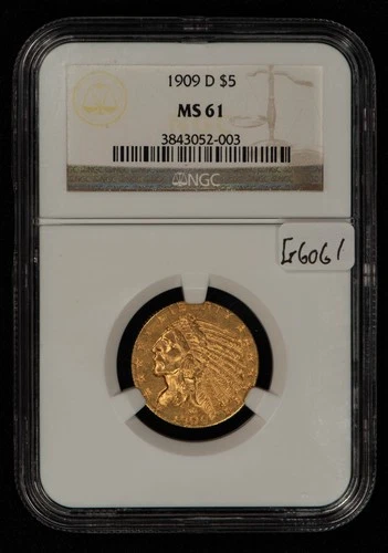 1909-D G$5 Indian Head Gold Half Eagle - NGC MS 61 - SKU-G6061