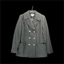 Merona Black Wool Blend Pea Coat Button Mid-Length Lined Collared Women M