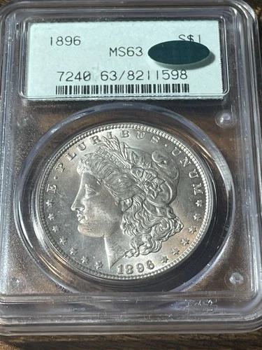 1896 Silver Morgan Dollar $1 PCGS MS 63 * CAC Sticker OGH Old US 90% Silver Coin