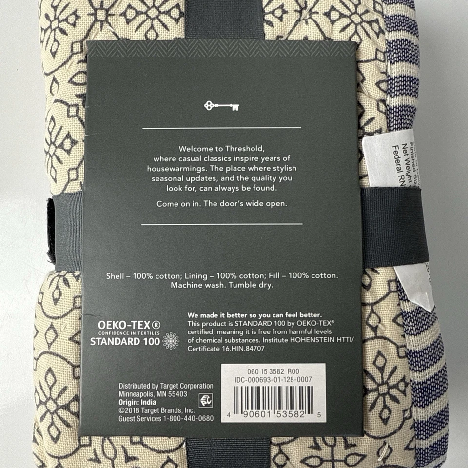 Threshold Azul y Blanco Acolchado Hilo de Algodón Rev Talla Estándar Almohada Falsa NUEVO Foto 3 de 4