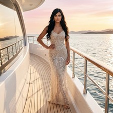 Fashion Nova Enchanting Night Sequin Maxi Dress Cream Sparkle Corset Glam Event