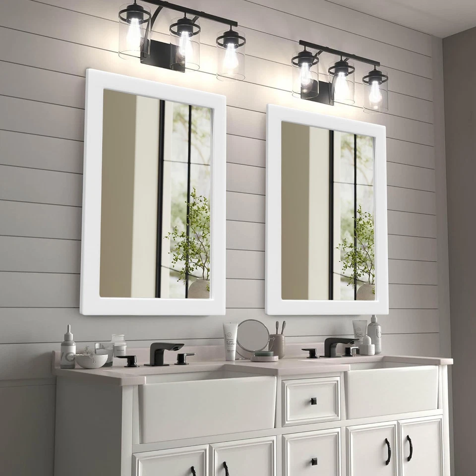 Espejo de pared rústico de 40""x30"" para baño con marco de madera blanca, espejo rectangular... Foto 3 de 4