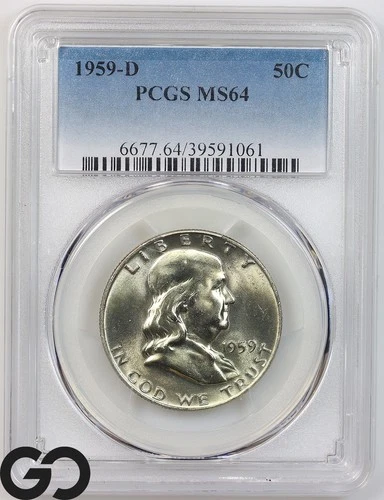 1959-D Franklin Half Dollar PCGS MS 64 ** Cartwheel Luster!