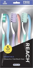 Reach Essentials Medium Toothbrush with Covers  Tongue Scraper 6 Pack