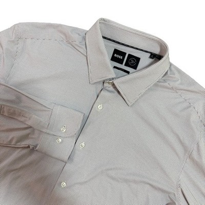BOSS Hugo Boss Performance Slim Fit Dress Shirt Mens XXL 18 White Micro Pattern