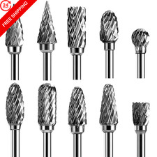Double Cut Carbide Rotary Burr Set - 10 Pcs 1/8" Shank, 1/4" Head Length...