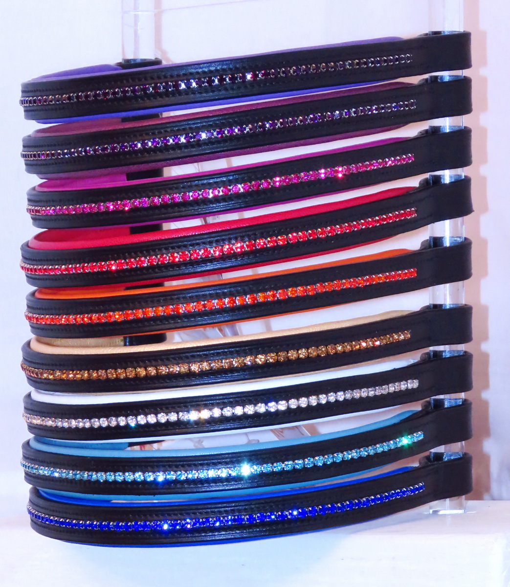 FSS 2 Row V-Shape Glow Crystal Bling Browband – Multiple Colors: Red, Blue, Gold, Purple, Pink, Aqua – UK Made
