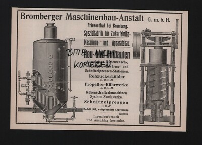 PRINZENTHAL, advertising 1916, Bromberger Maschinenbau-Anstalt GmbH raw sugar cooler