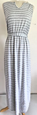 Grey StrIped Maxi Dress, Drawstring Belt, S Long, Soft, Tank Dress, Beach Chic