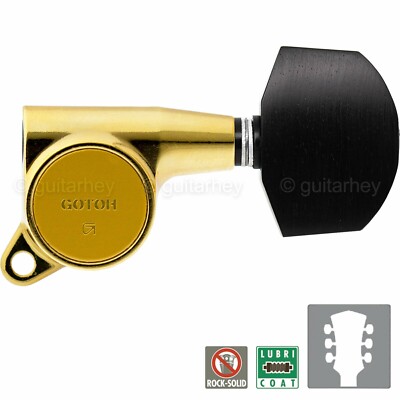 NEW Gotoh SG381-EN01 Guitar Tuning L3+R3 w/ Large EBONY Buttons Set 3x3 - GOLD