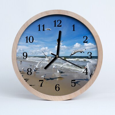 Tulup Holzuhr 30fi cm Wanduhr Küchenuhr - Gulls Strand-Landschaft