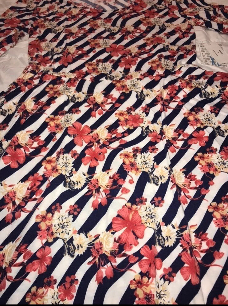 Lularoe Women Nicole Dress White Blue Stripe Cherry Blossoms 🌸 3XL 24/26 22 🦄