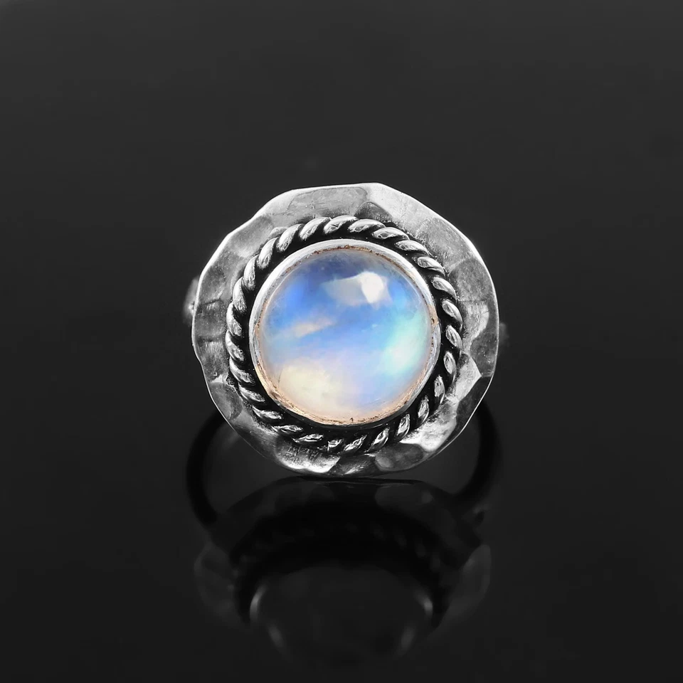 Natural Rainbow Moonstone Adjustable Ring, 925 Sterling Silver Ring ''RJR0170 - Image 3 of 3