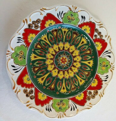 Neofitou Keramik decorative plate from Greece, raised design enamel touches
