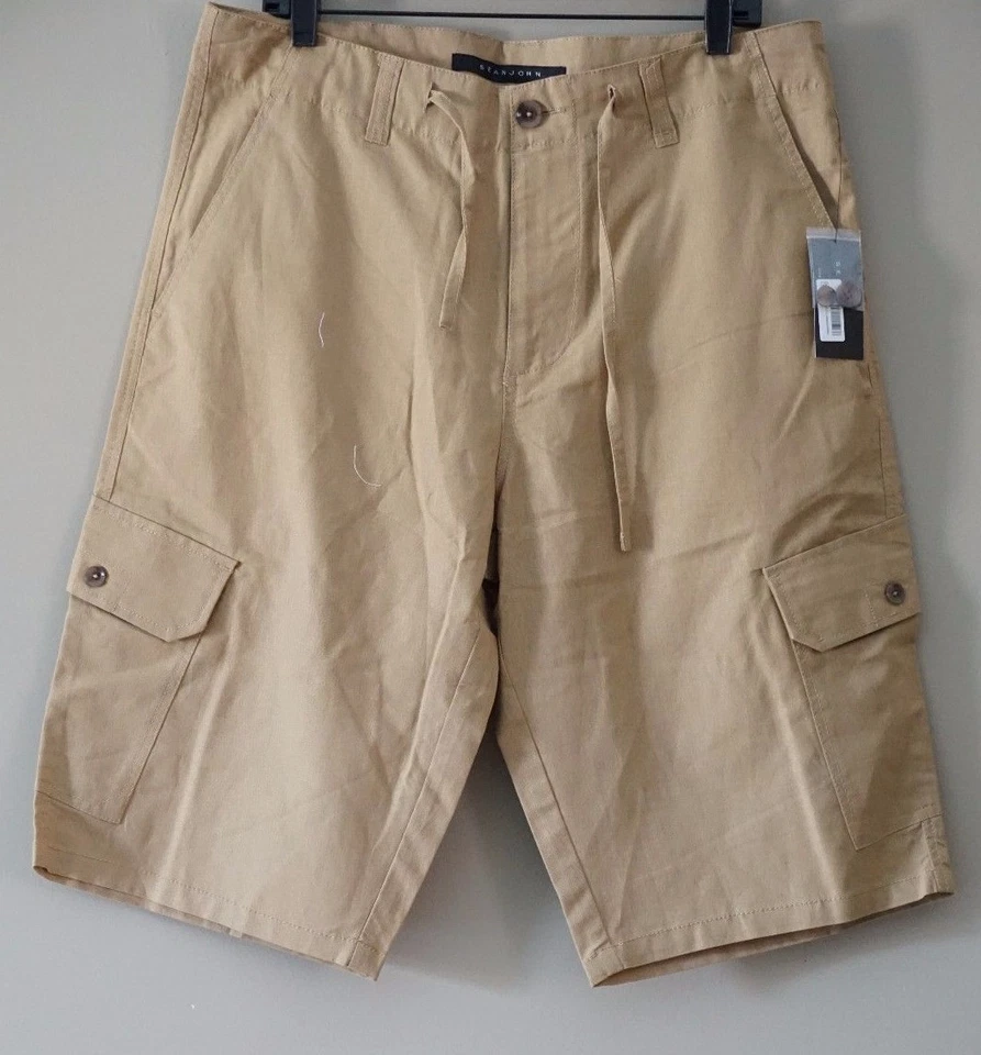 Shorts cargo cáqui mistura de linho Sean John tamanho 30 - Imagem 2 de 4