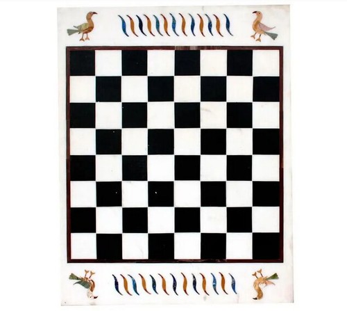 18'' White Marble Chess Table Top Pietra Dura Inlay Children Game Kids hs - Picture 4 of 4