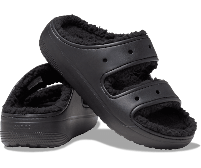 NEW! CROCS CLASSIC COZZZY SANDALS Black Fuzzy Fur Lined  display picture 1