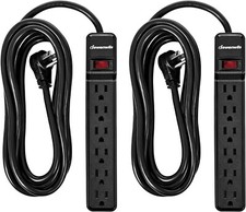 DEWENWILS 2-Pack Power Strip Surge Protector,15 Ft Extra Long Extension Cord UL