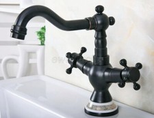 Black Oil Rubbed Brass Dual Handles Swivel Bathroom Basin Faucet Sink Mixer Tap