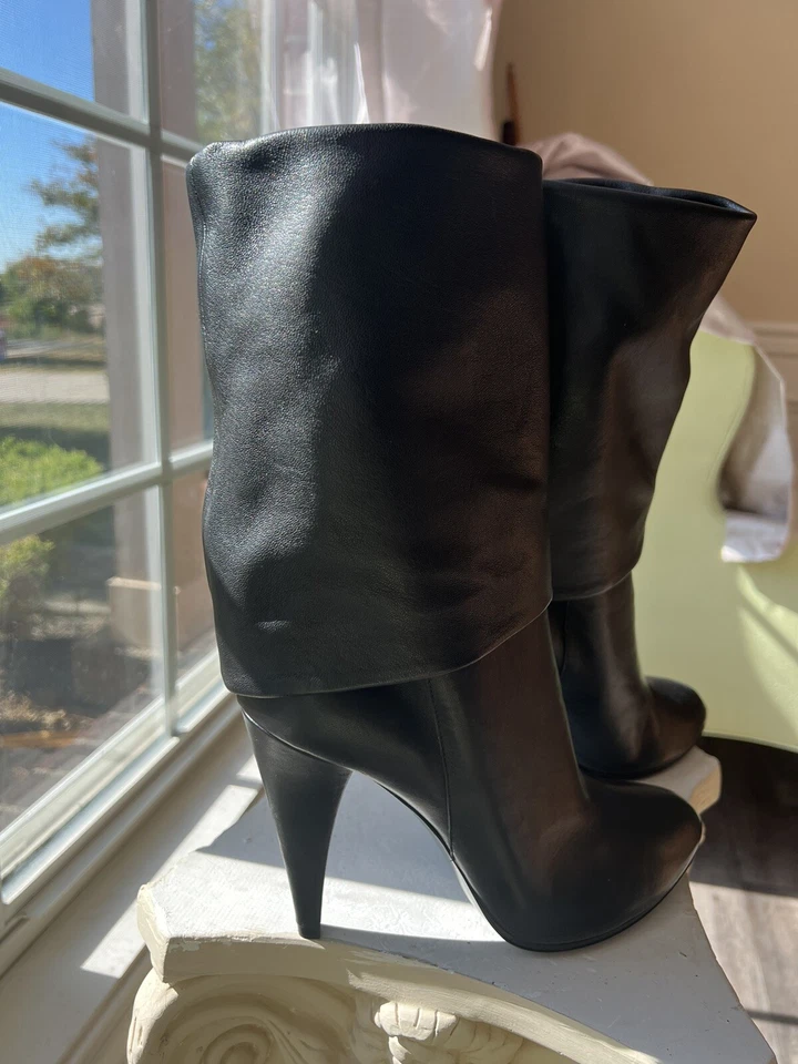 Bota de cuero de diseñador plegable Sigerson Morrison talla 8,5 $800 media pantorrilla Foto 4 de 4