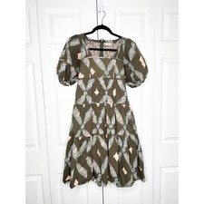 Ulla Johnson Nora Dark Green Square Neck Quilted Midi Dress Women's Size 0