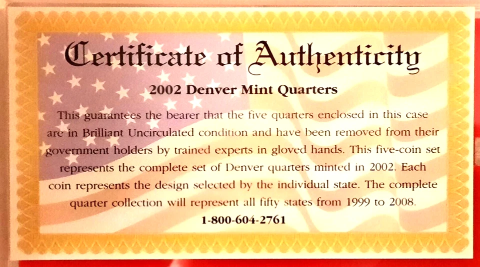 2002 Denver Mint 5-Coin State Quarter BU Set w/ COA - Image 4 of 4