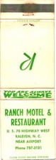 Ranch Motel & Restaurant, Raleigh, North Carolina, Vintage Matchbook Cover