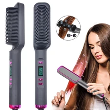 Hair Straightener Brush Straightening Curler Hot Comb Electric Adjustable Heat