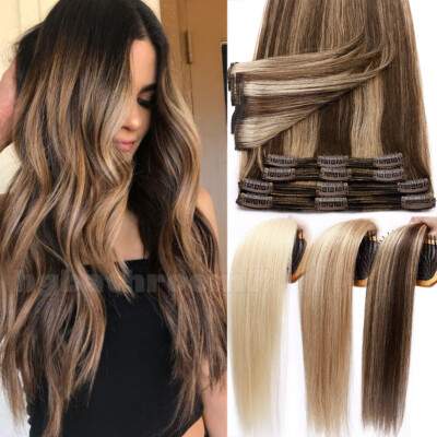 Balayage Thick Clip In Double Weft Remy Human Hair Extensions Full Volume 22 24