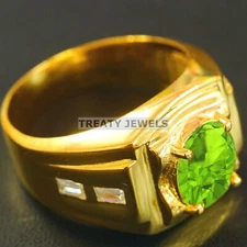 Peridot Oval Cut With 925 Sterling Silver Gold Plated Ring For Men's #B449