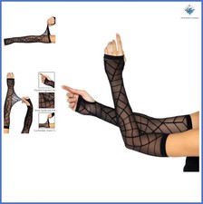 Sheer Spider Web Arm Warmers for Halloween Costume Fingerless Gloves Black