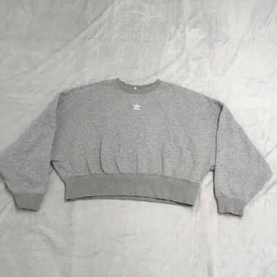 Adidas Sweatshirt Womens 8 Grey Pullover Cropped Originals SST Firebird Trefoil