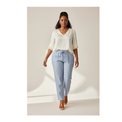 New Sag Harbor Blue Solid Drawstring Elastic Waist Pants Women's L Linen Rayon