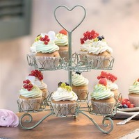 "Metall Cupcake Etagere \"Vintage\" GrüN Antik Finish, 2 Etagen, 12 Muffin StäNder"