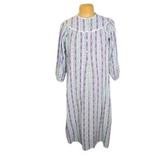 Vtg Lanz of Salzburg Cotton Prairie Nightgown Maxi Floral Striped Grandmacore